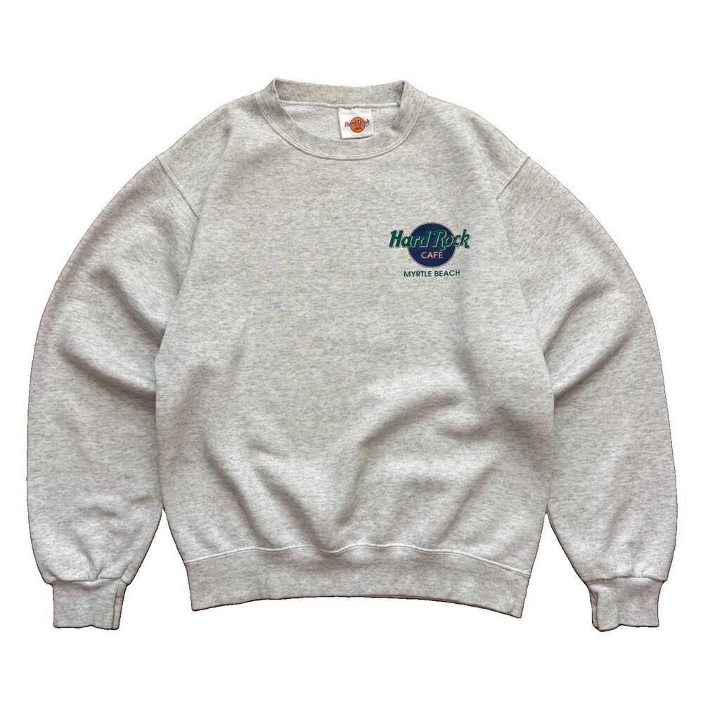 Vintage 90s Hard Rock Cafe Size S Myrtle Beach Graphic Crewneck Sweatshirt Gray